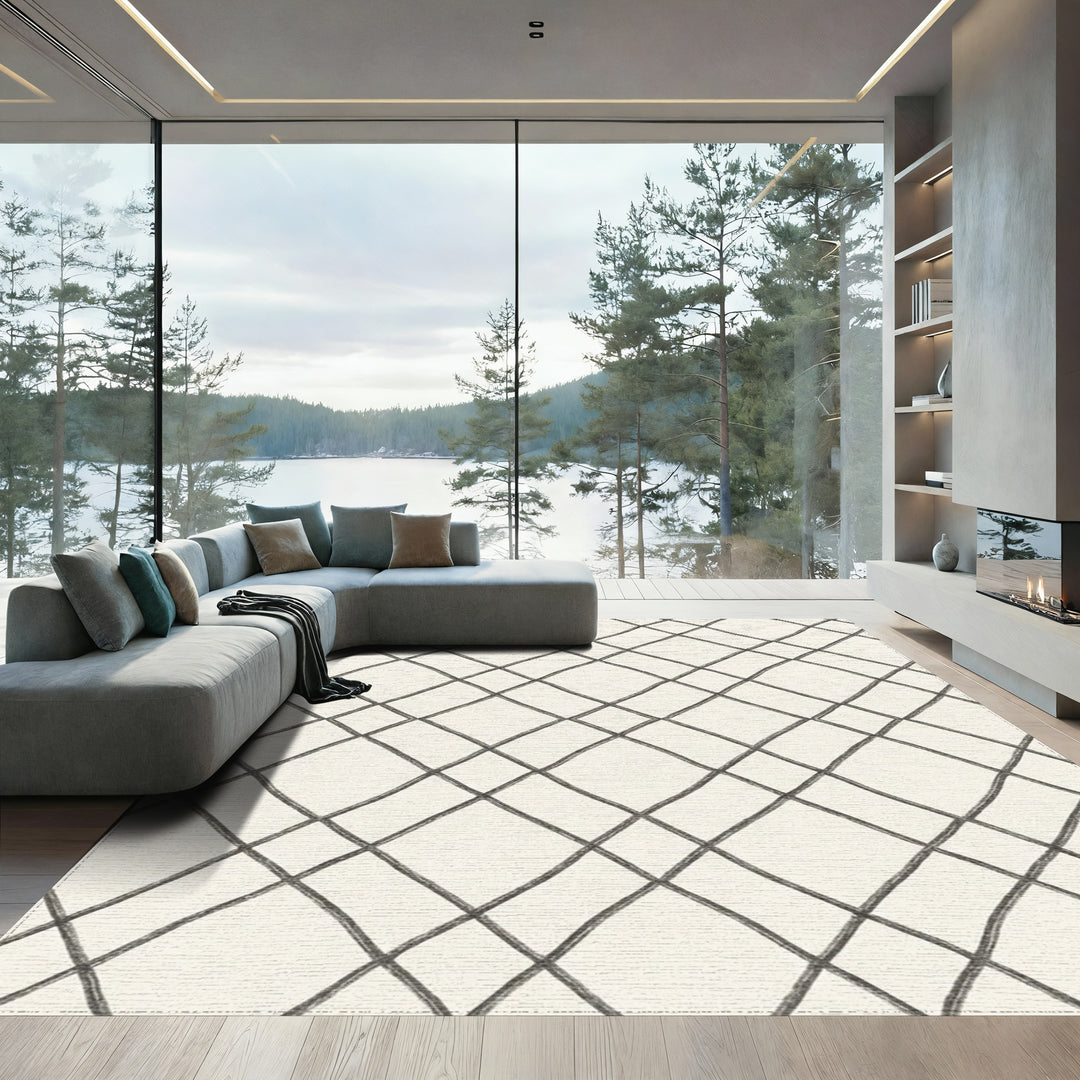 Drawn Gray Diamond Quilted Rug