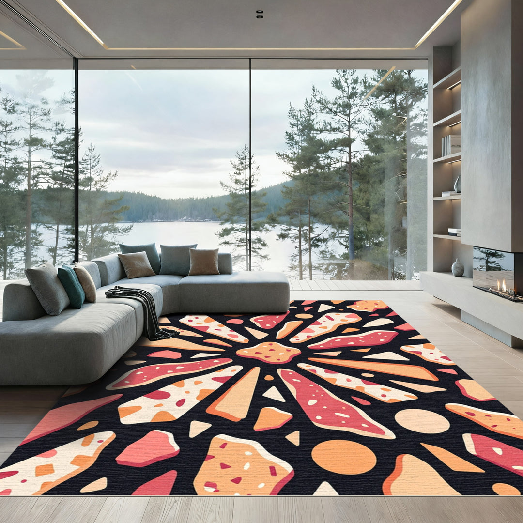 Abstract Coral And Ochre Fragments Rug