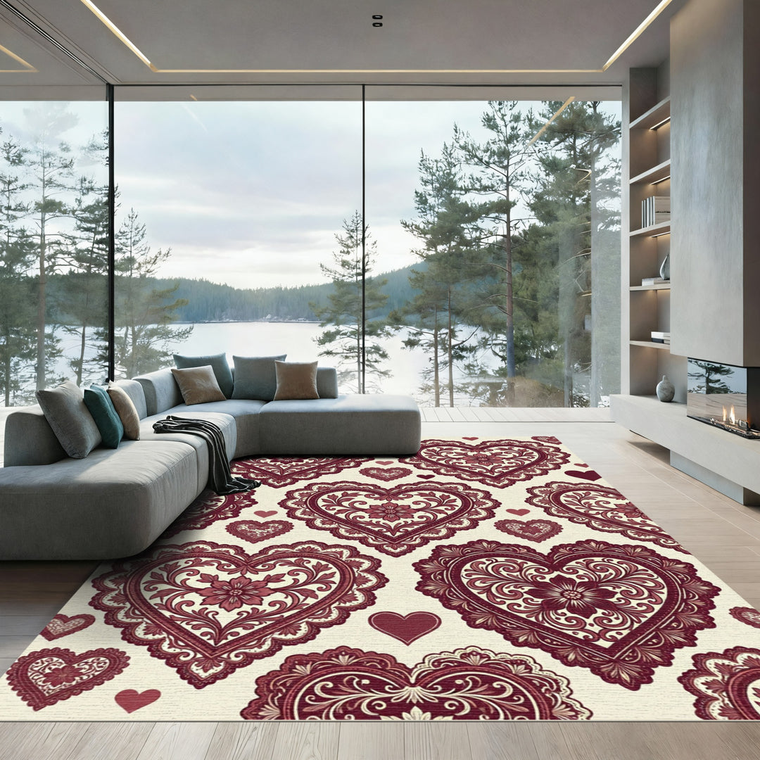 Victorian Crimson Heart Lace Rug