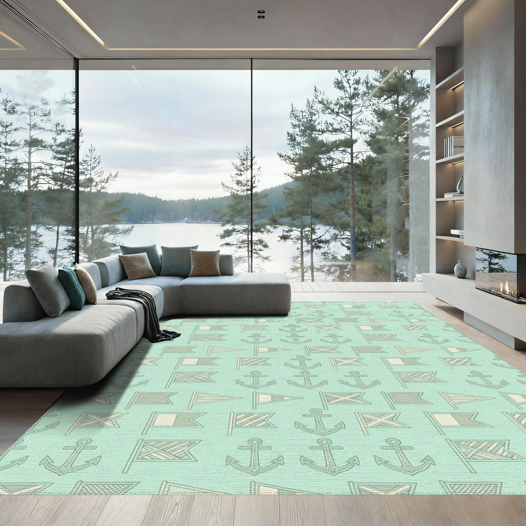 Nautical Flags Anchors Repeating Pattern Rug