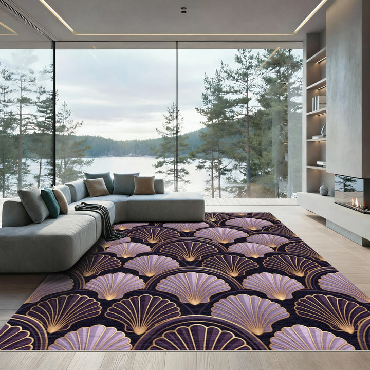 Art Deco Purple Gold Scallop Rug