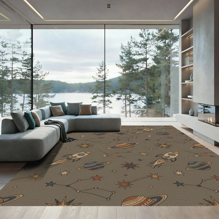 Retro Space Rockets and Planets Rug