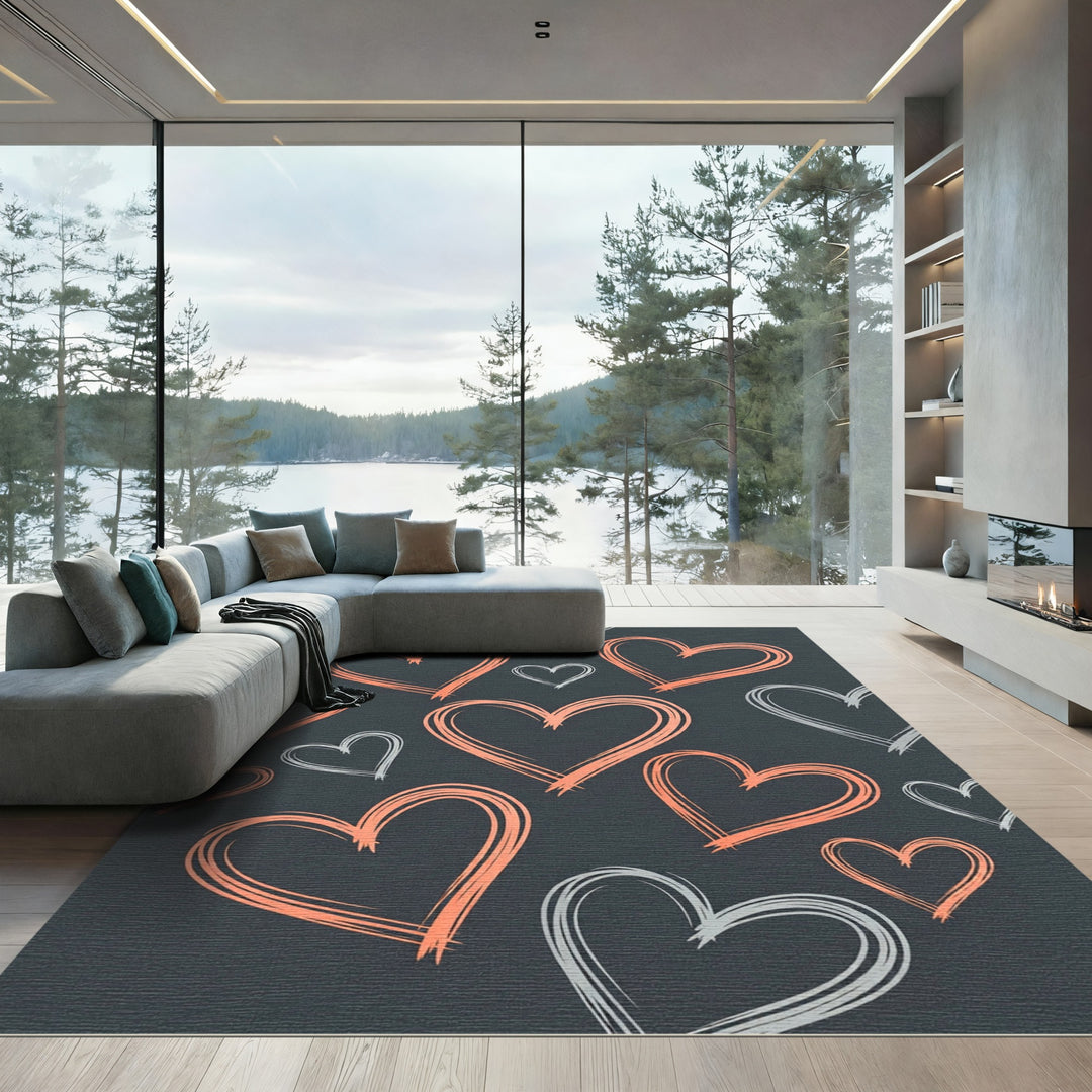 Coral And Gray Heart Outline Rug