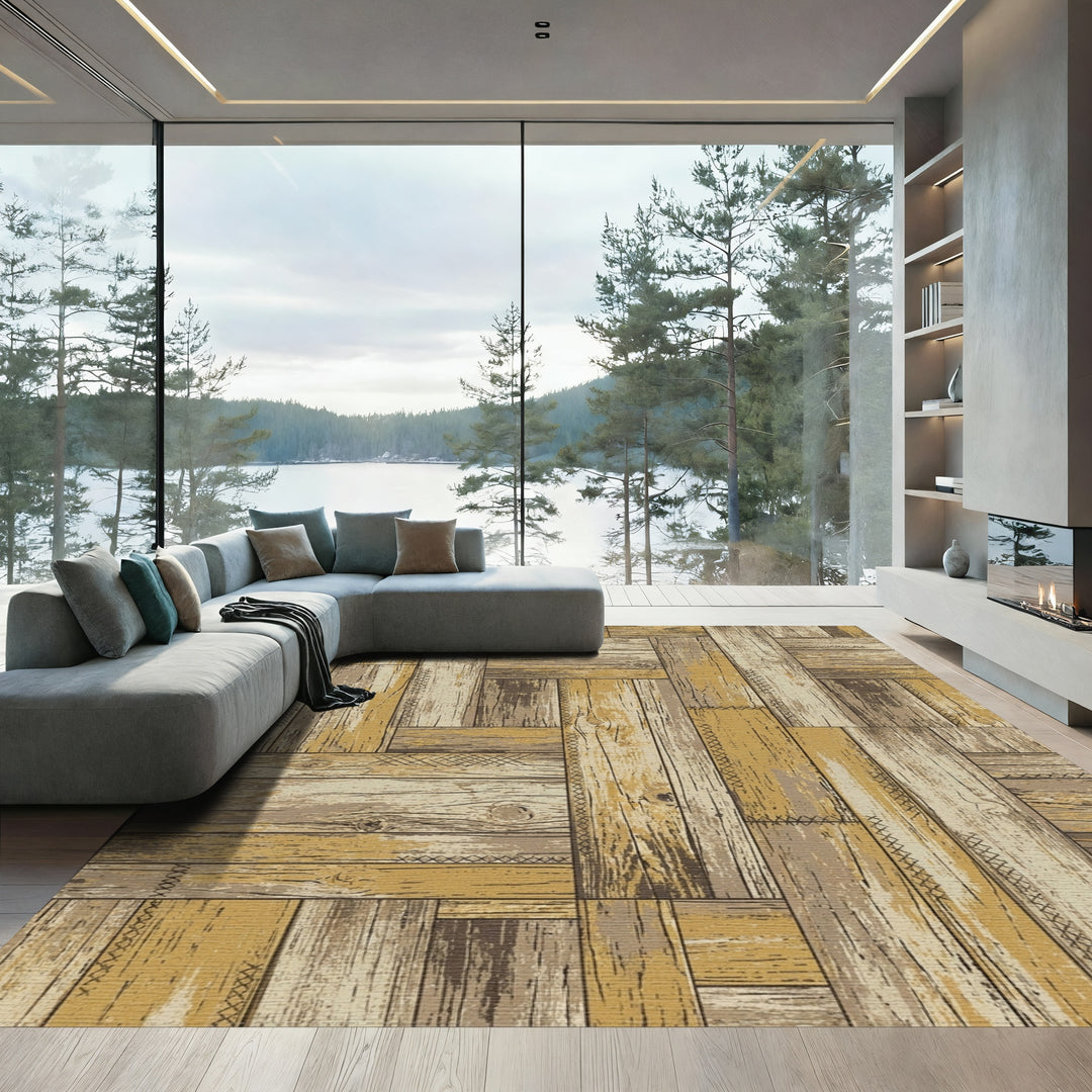 Rustic Weathered Wood Plank Assembly Rug