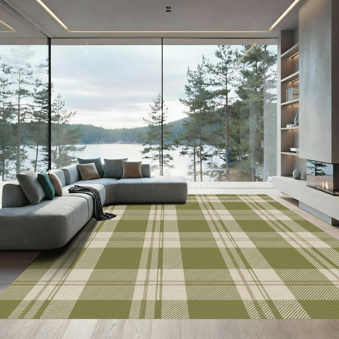 Olive Tan Plaid Squares Rug