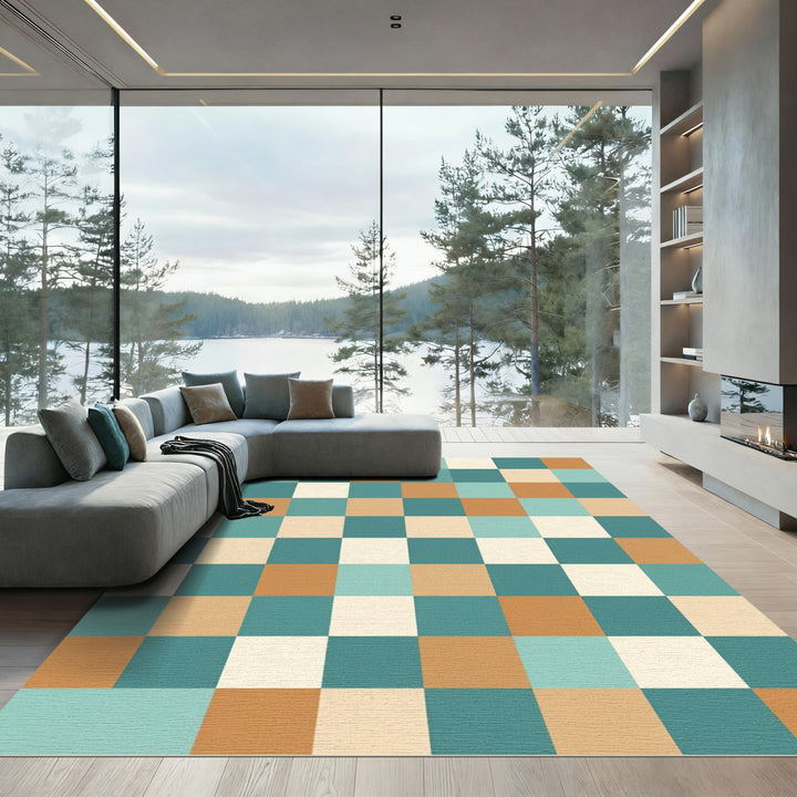Mid-Century Retro Checkerboard Squares Rug
