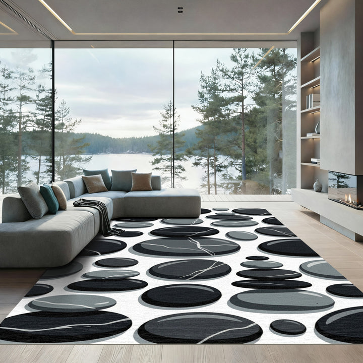 Monochrome Stacked River Stones Rug