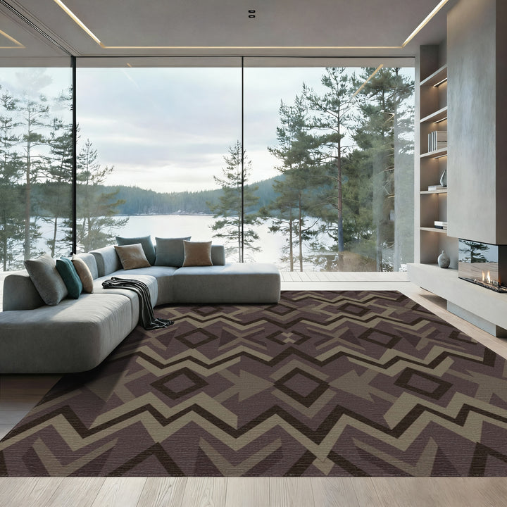 Earthy Tone Geometric Diamond Zigzag Rug