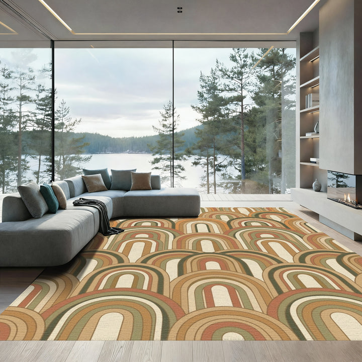 Terracotta Earthy Tone Rainbow Waves Rug