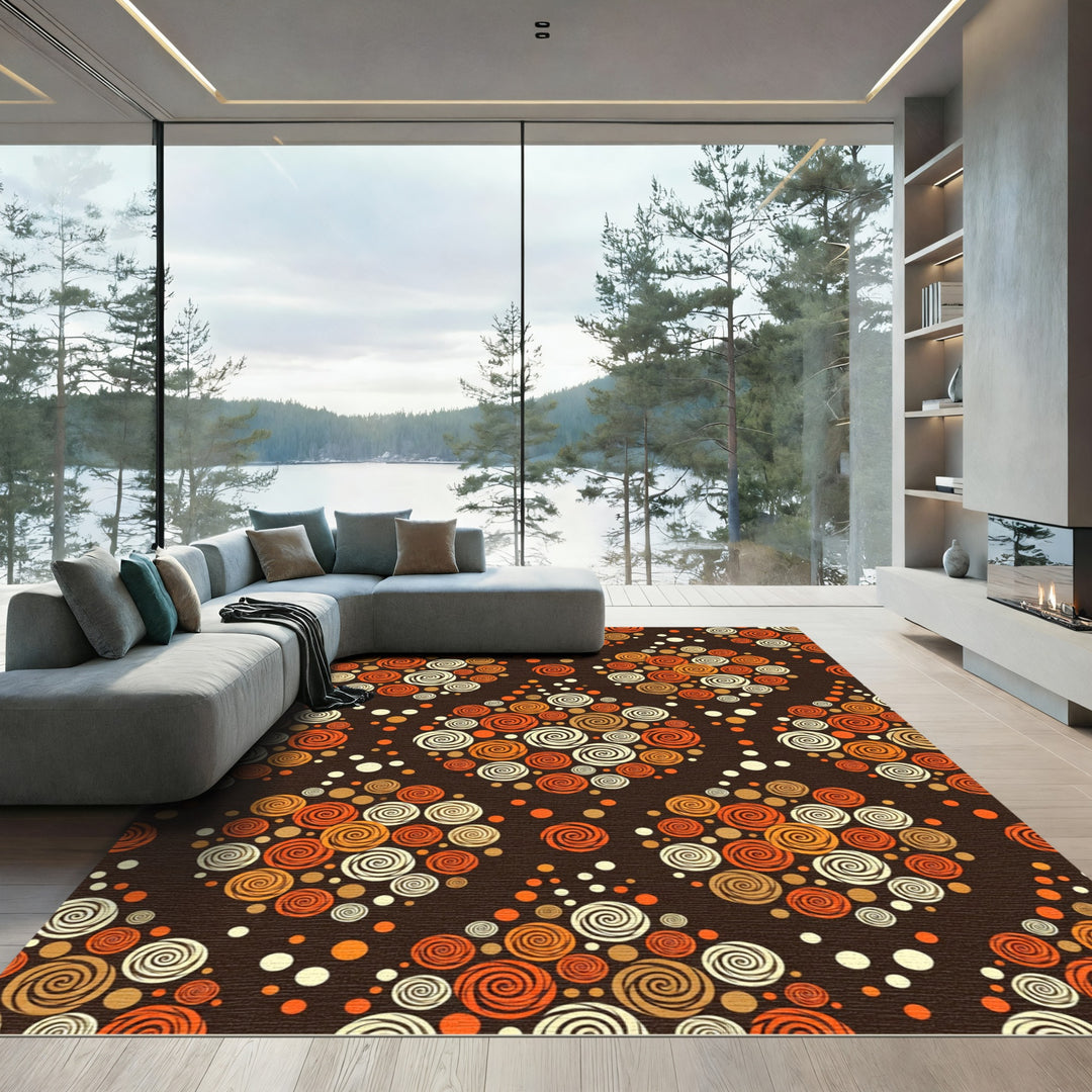 Swirling Dots Orange Cream Rug