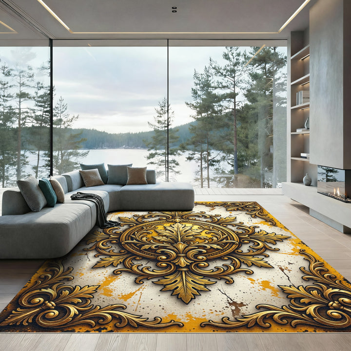 Golden Baroque Flourish Rug