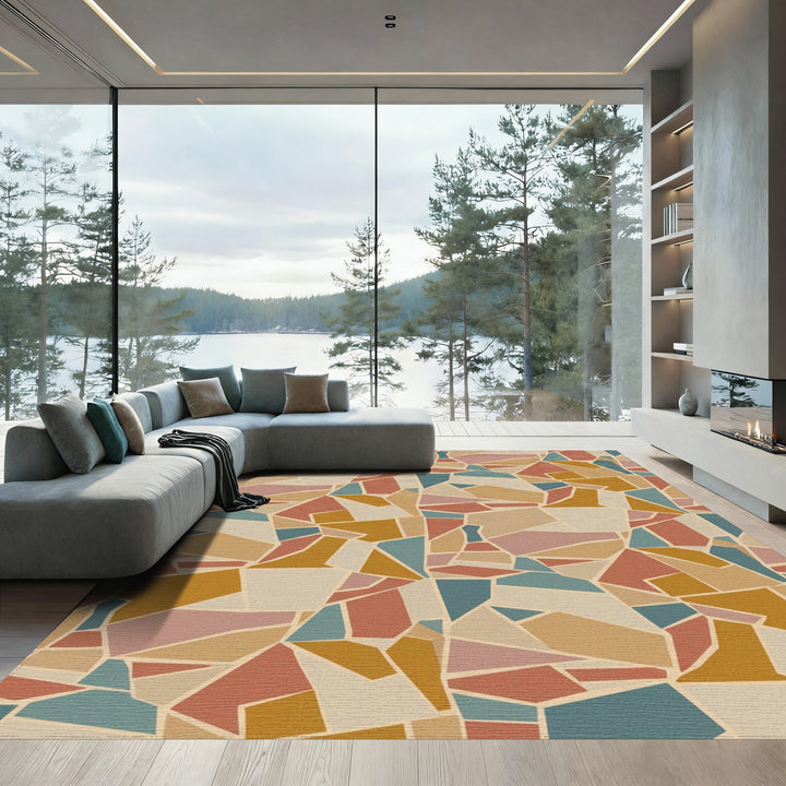 Earthy Terracotta Abstract Geometric Mosaic Rug
