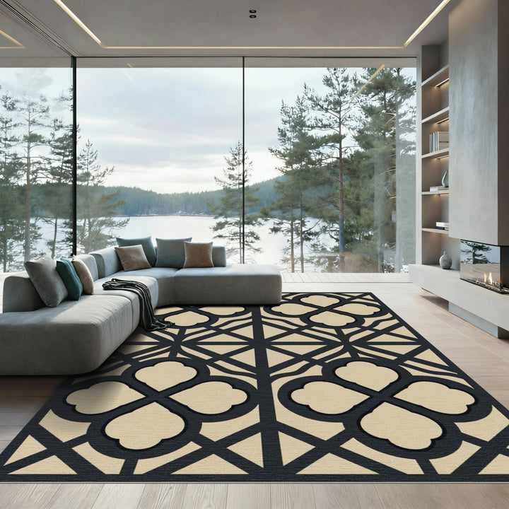 Dark Blue Quatrefoil Lattice Rug