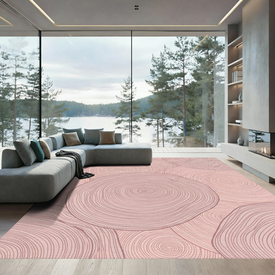 Pink Wood Grain Concentric Circles Rug
