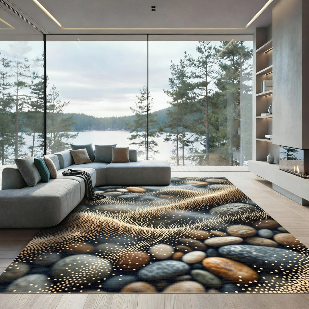Golden Shimmer Beach Pebble Abstract Rug