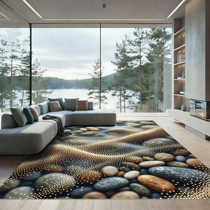 Golden Shimmer Beach Pebble Abstract Rug