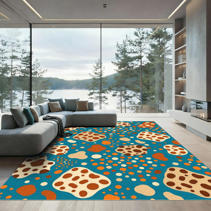 Retro Speckled Blob Aqua Area Rug