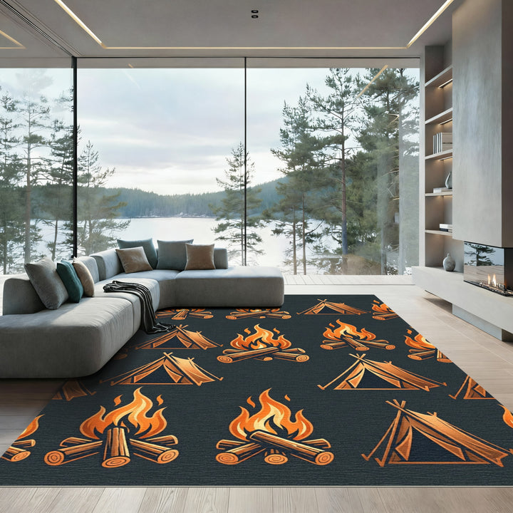 Warm Campfire Tent Illustration Rug