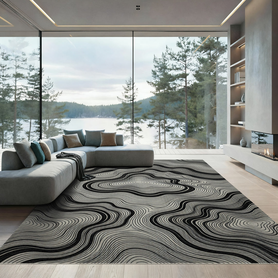 Monochrome Topographic Contours Rug