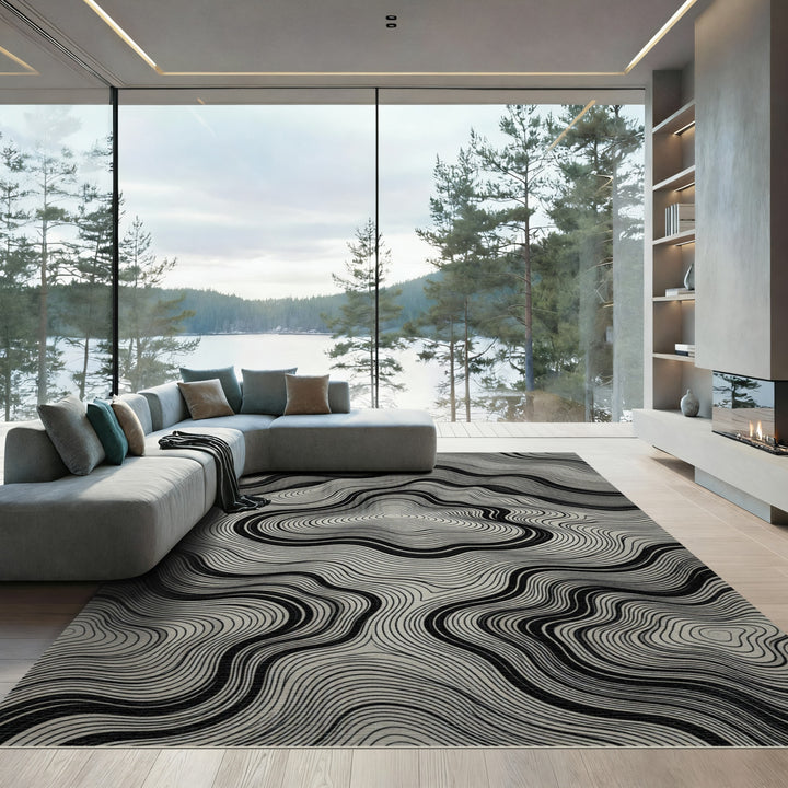 Monochrome Topographic Contours Rug
