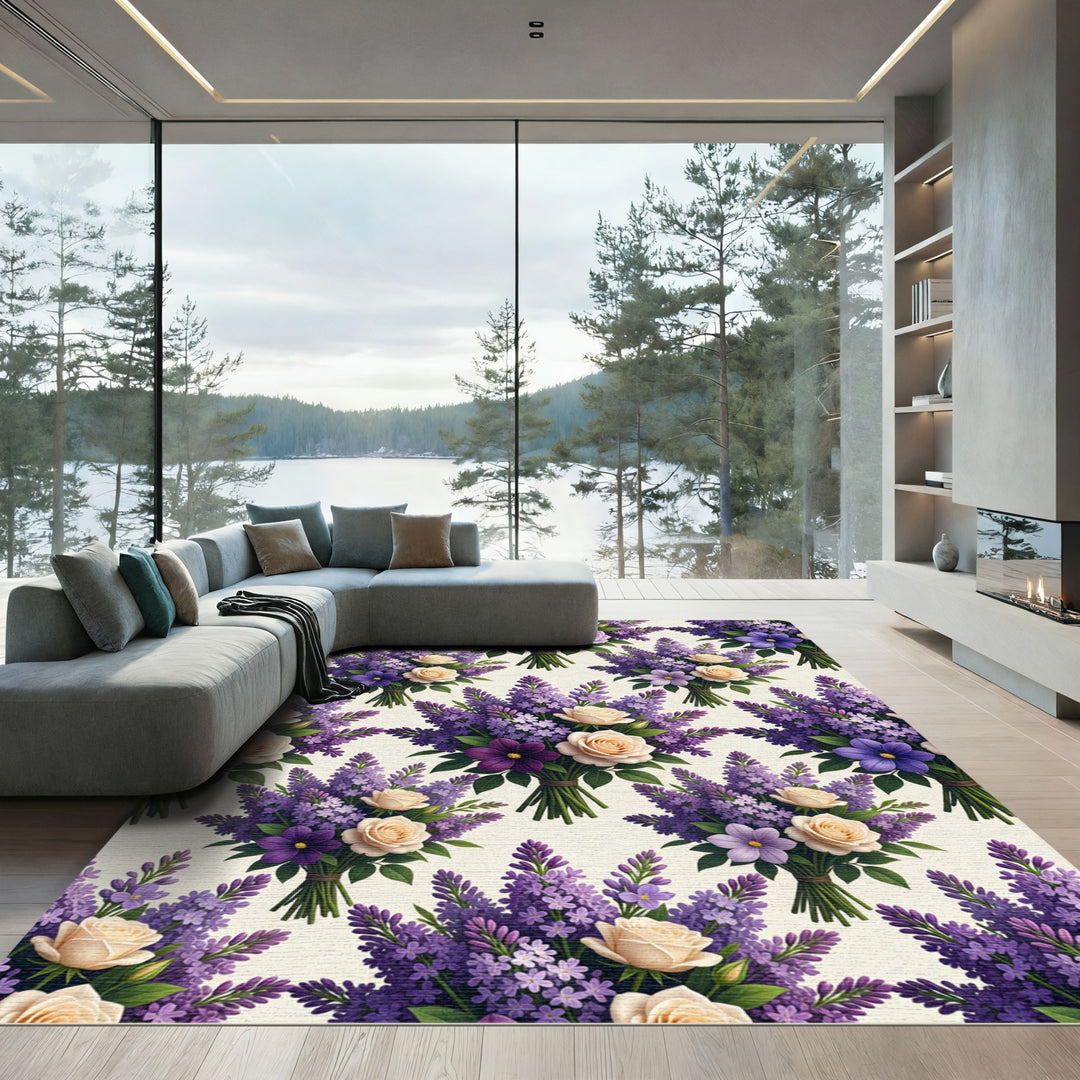 Lavender Bouquet Cream Rose Rug