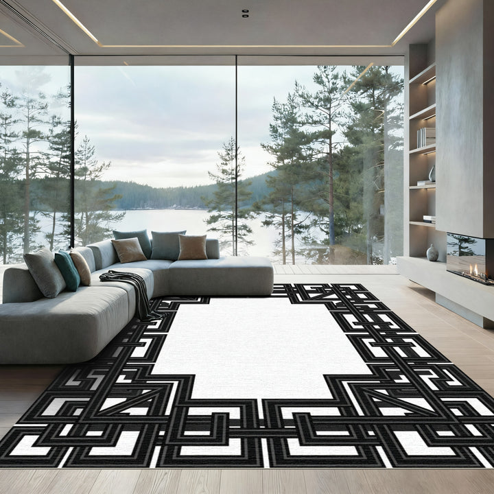 Dark Geometric Frame Rug