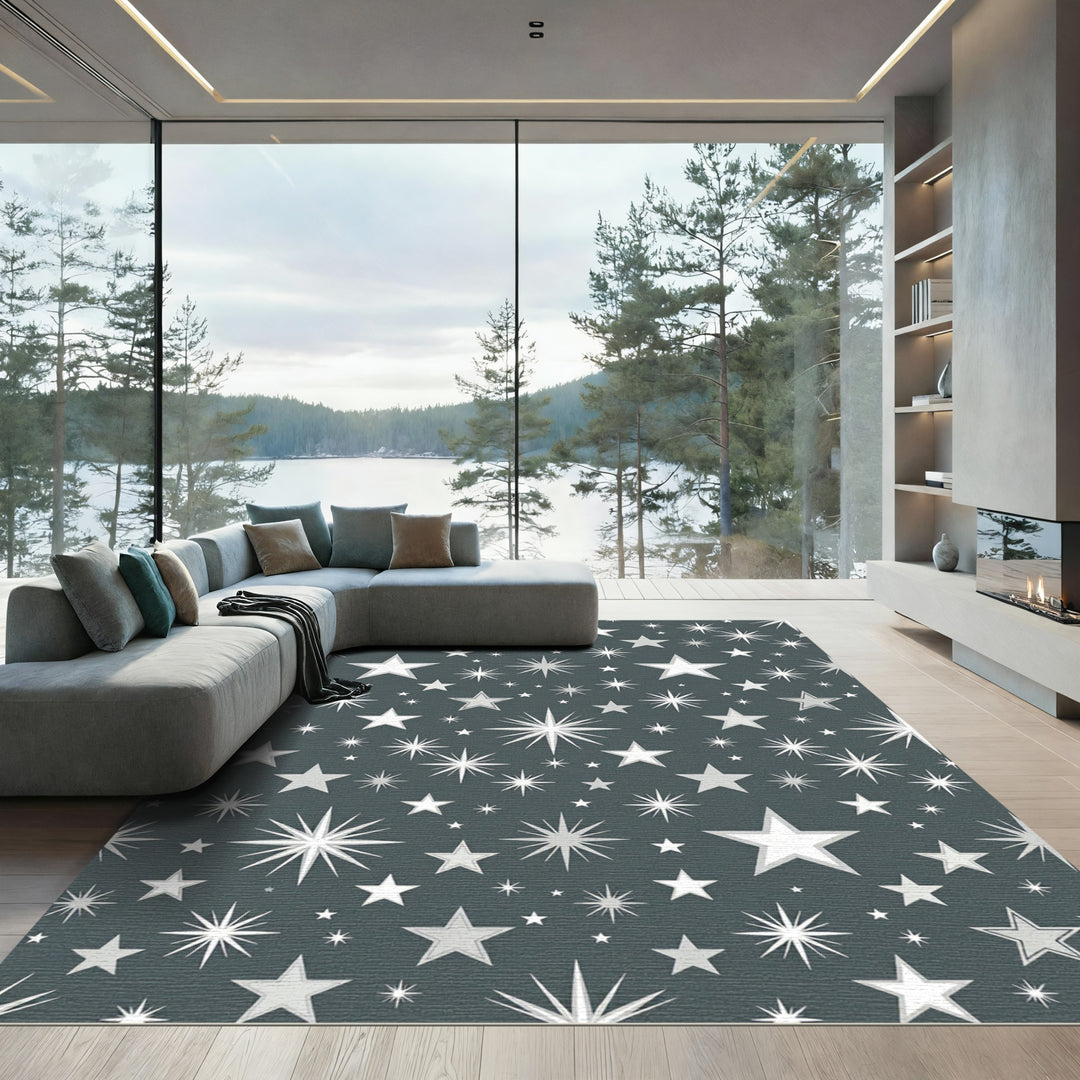 Bold Silver Starburst Celestial Rug