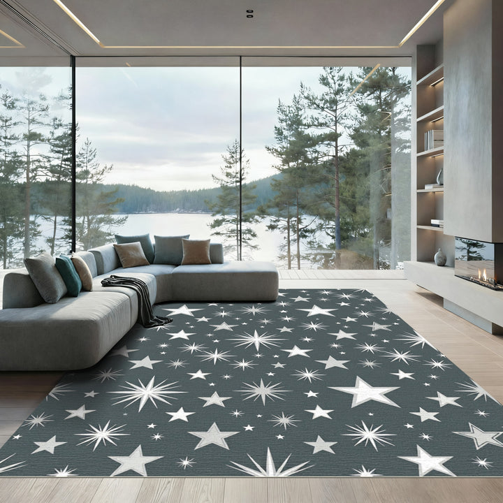 Bold Silver Starburst Celestial Rug