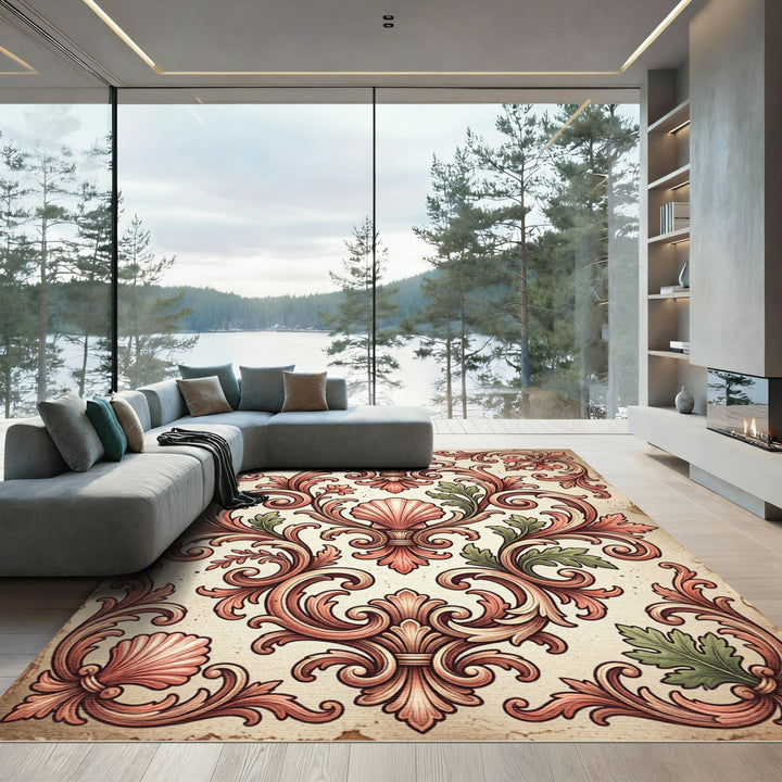 Coral Shell Acanthus Scrollwork Rug
