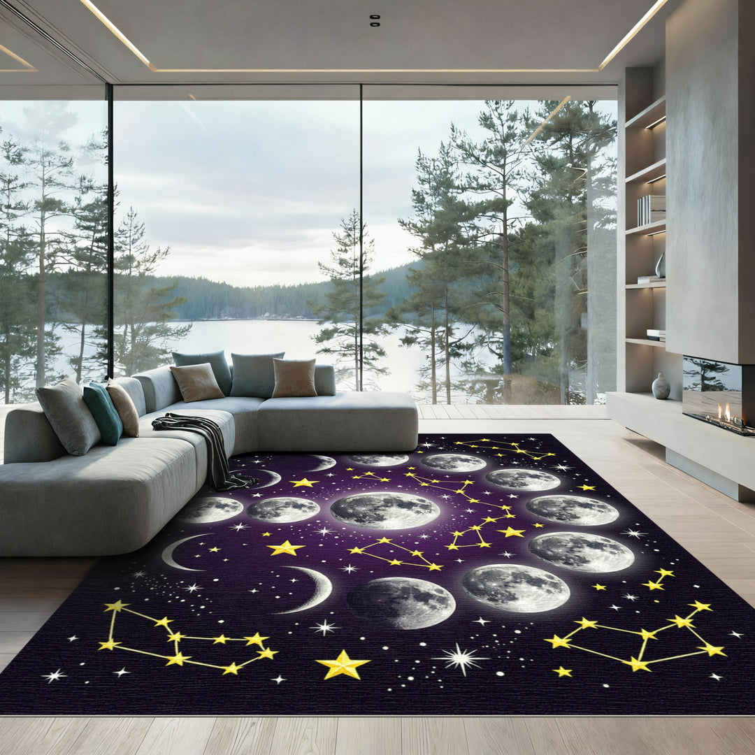 Celestial Moon Phases and Star Constellation Rug