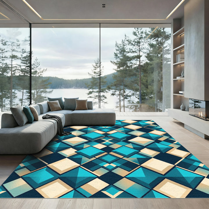 Abstract Teal Diamond Geo Rug