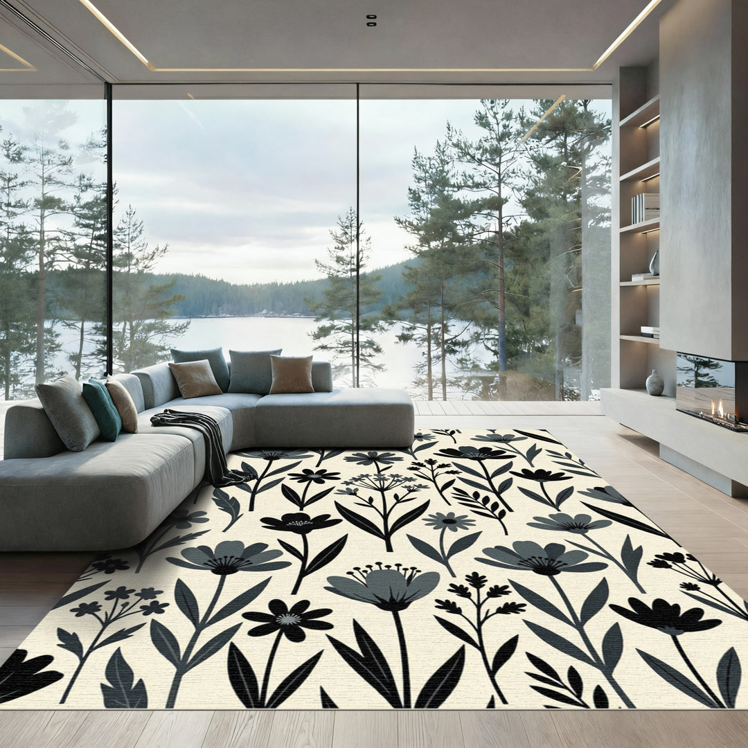 Dark Floral Meadow Area Rug