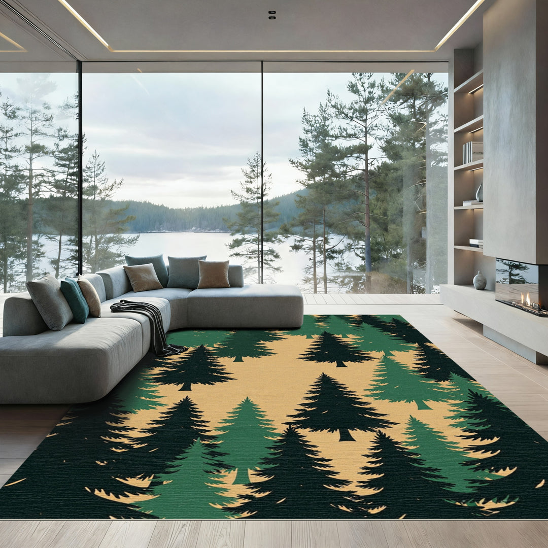 Forest Evergreen Trees Silhouette Rug