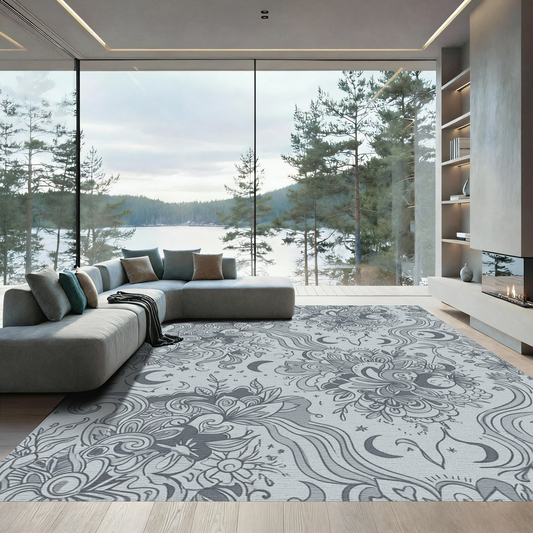 Celestial Moon Floral Swirl Rug