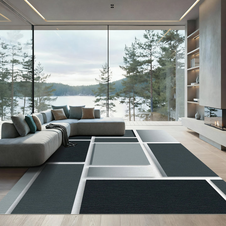 Minimalist Monochrome Geometric Blocks Rug