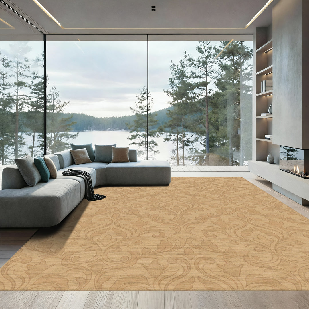 Caramel Tan Classic Floral Damask Rug