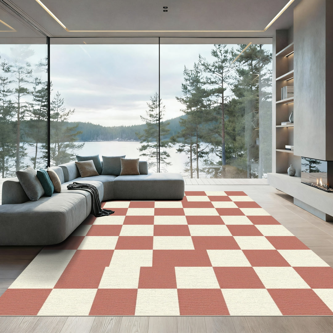 Terracotta Cream Checkerboard Rug