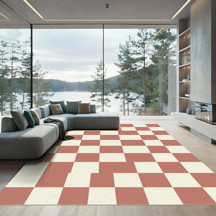Terracotta Cream Checkerboard Rug
