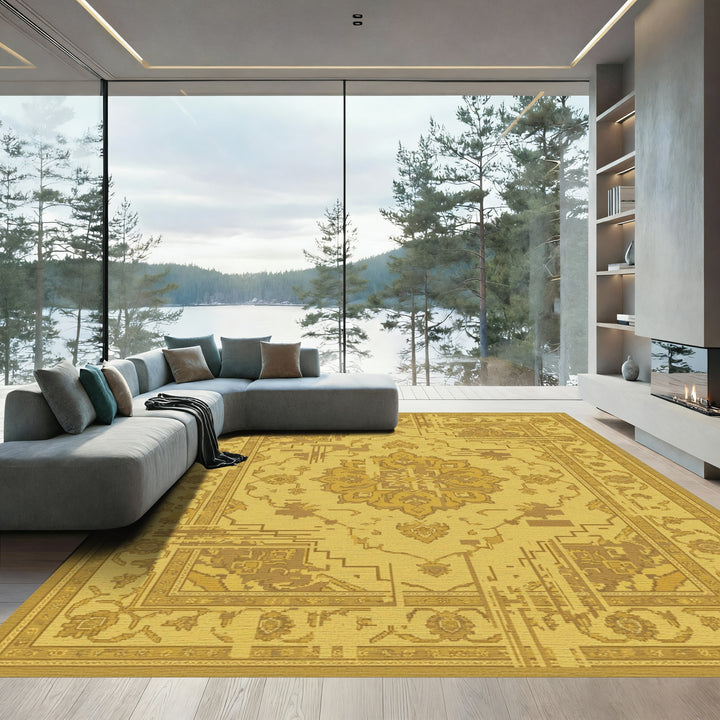 Golden Ochre Glitched Medallion Rug