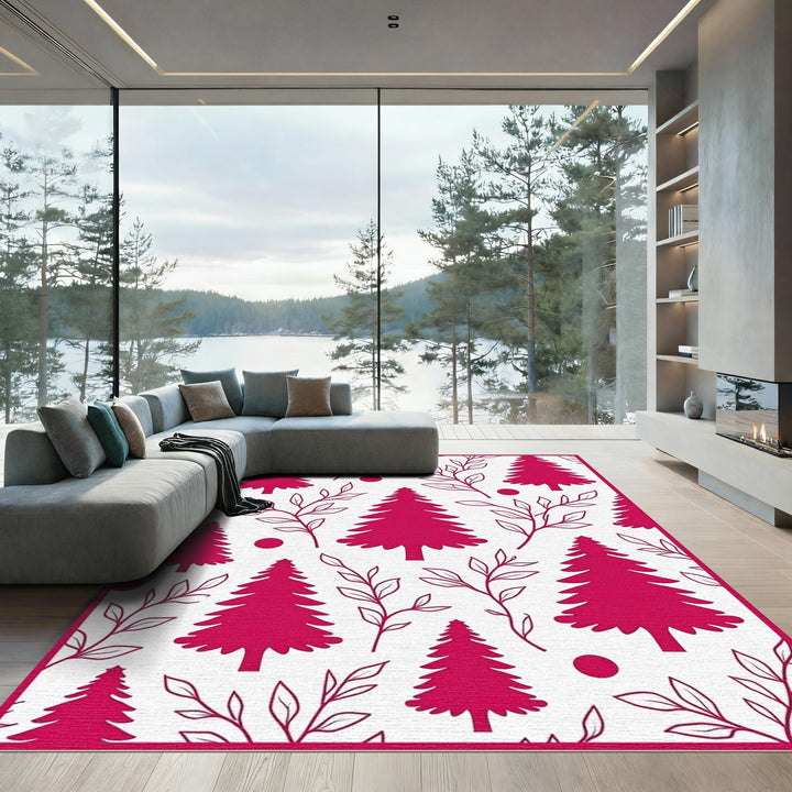 Crimson Evergreen Boughs Scatter Rug