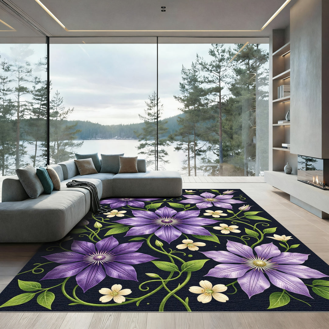 Vibrant Purple Floral Clematis Rug