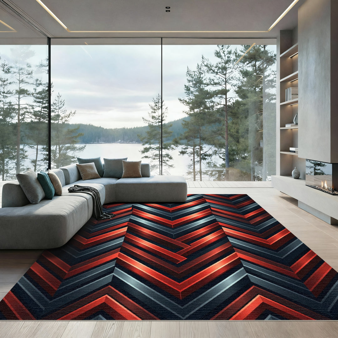 Red Gray Chevron Chevron Rug