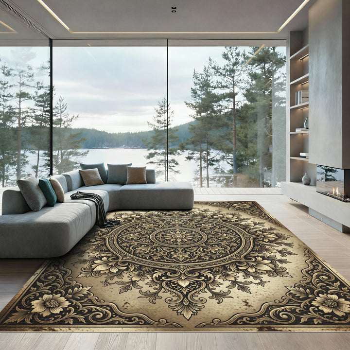 Antique Gold Floral Ornament Rug
