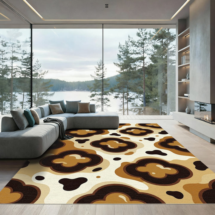 Retro Abstract Clover Swirl Rug