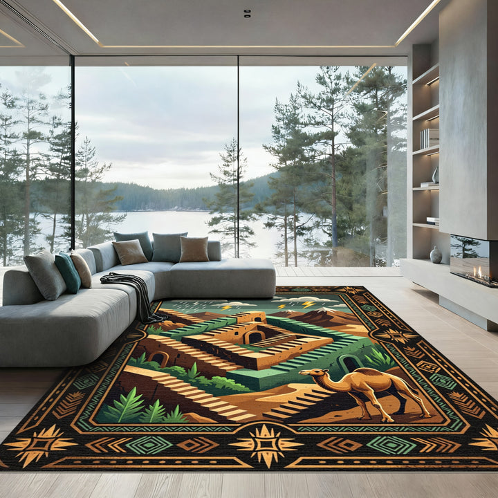 Desert Camel Labyrinth Staircase Sky Storm Rug