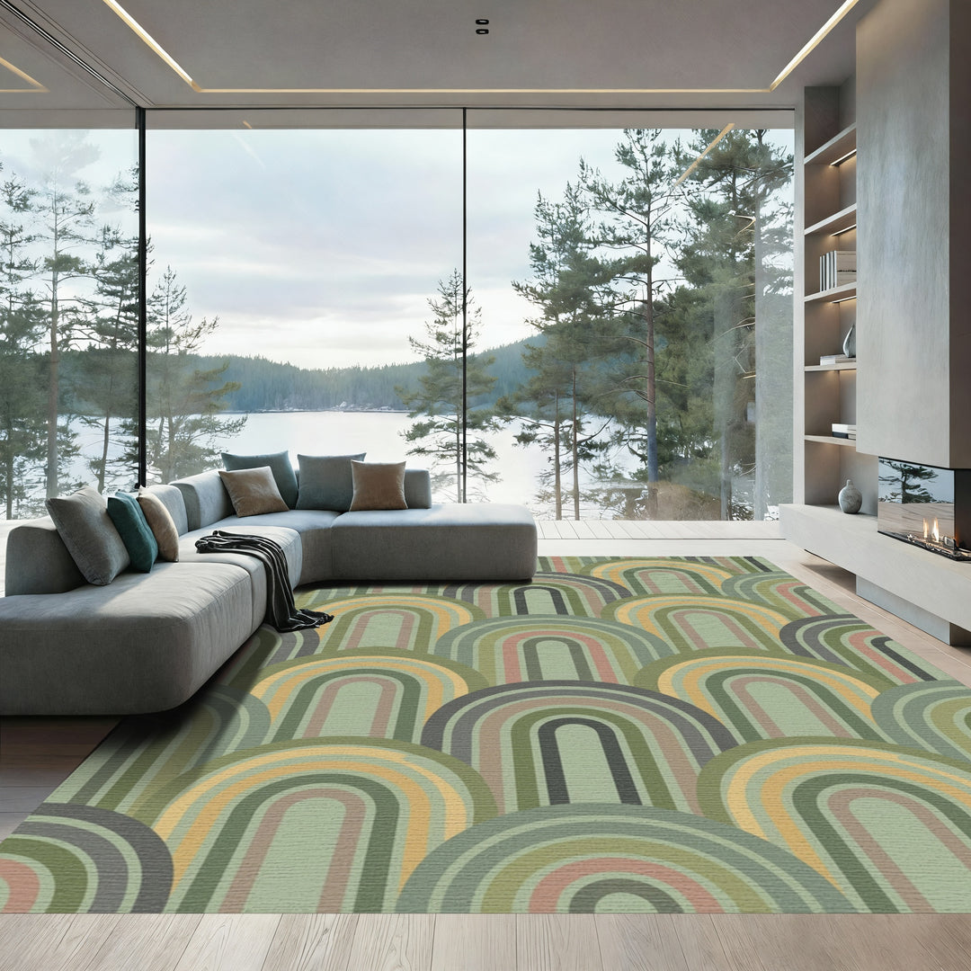 Retro Arched Rainbow Earth Tones Rug
