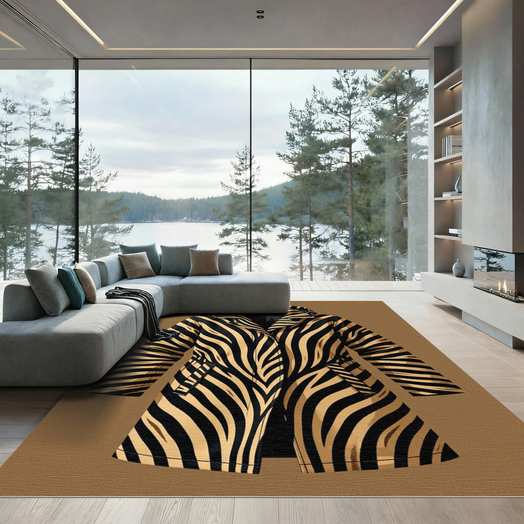 Bold Black Golden Zebra Stripe Coat Rug