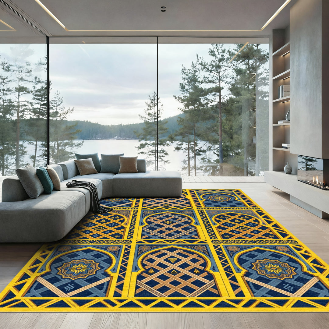 Azure Geometric Arches Rug