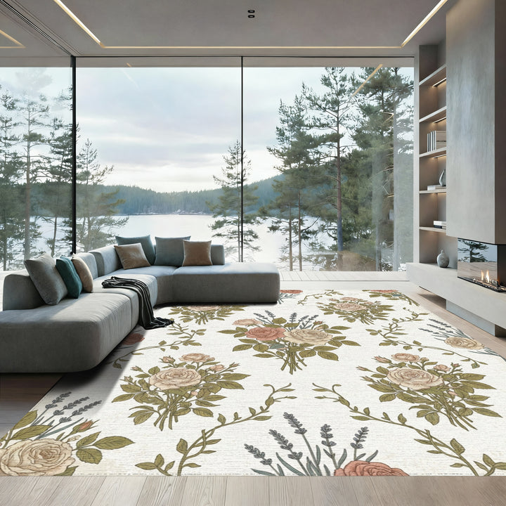 Vintage Rose Lavender Bouquet Rug