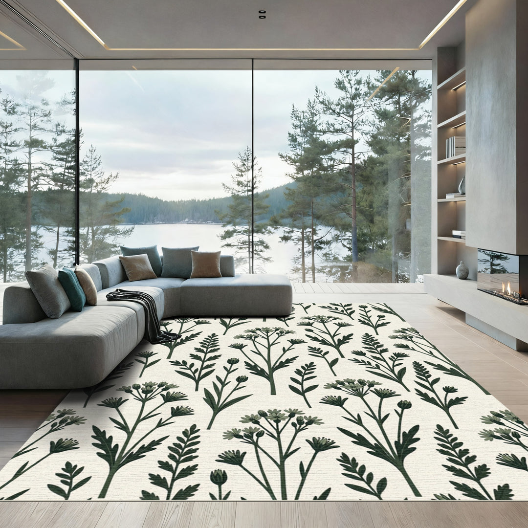 Botanical Emerald Sprigs Cream Field Rug